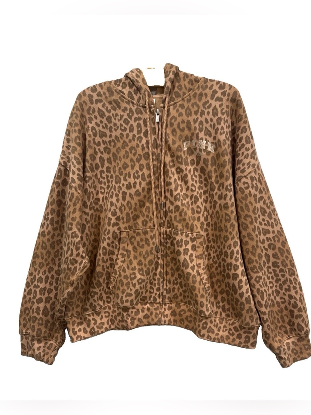 Victoria’s Secret PINK Cheetah Zip Hoodie Fleece Lined Sweatshirt Jacket NWT XL